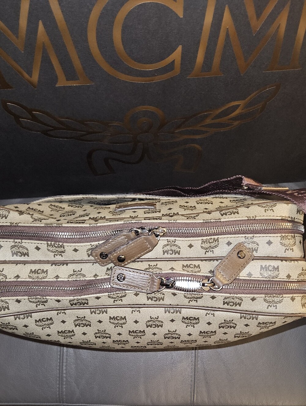 MCM Coated Canvas Messenger with Brown Trim - Picture 3 of 7